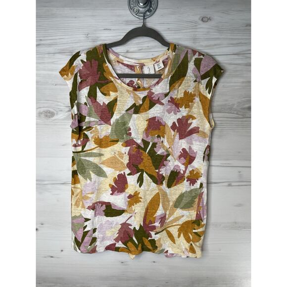 Joie Shirt Womens Medium Multicolor Floral Linen Button Back Short Sleeve Top - Picture 1 of 8